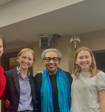 Gracyn McGathy and Ashlee Reed with Cynthia Akuetteh, the retired U.S. Ambassador to Gabon, São Tomé and Príncipe, as well as Pat Alsup, the former U.S Ambassador to The Gambia.