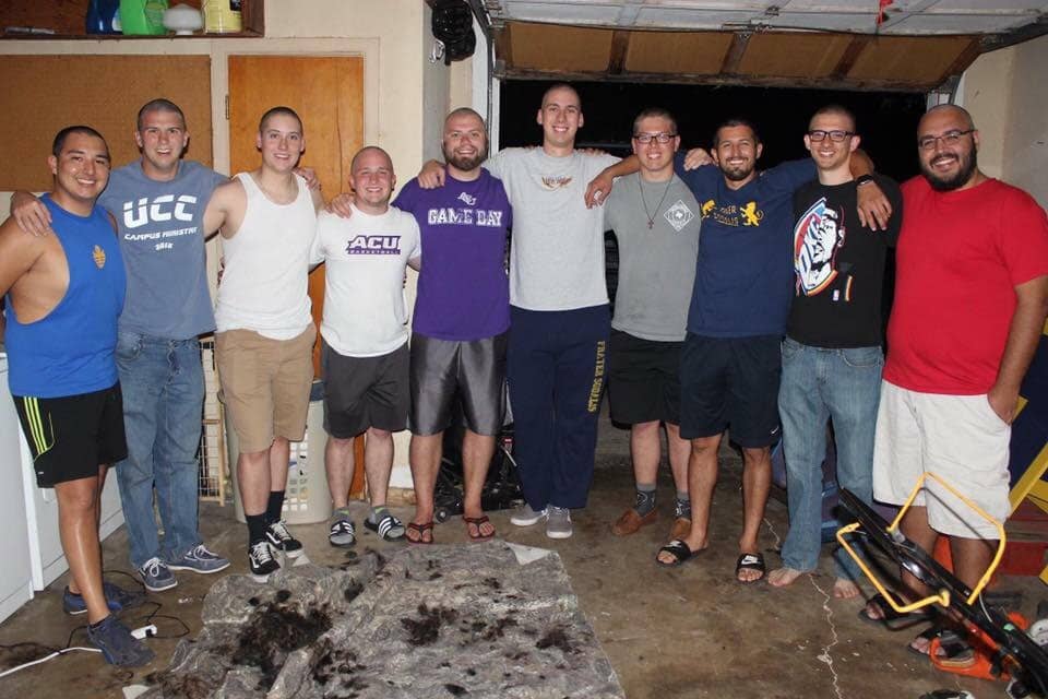 Members of Frater Sodalis social club shaved their heads in support of fellow member Daniel Tapia as he underwent chemotherapy.