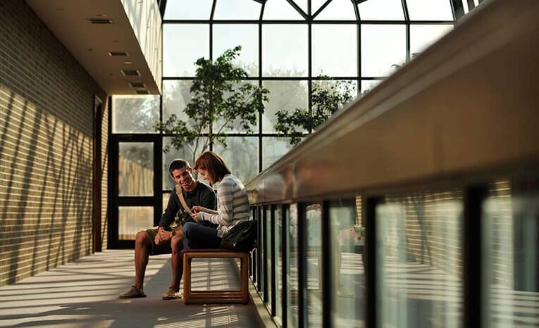 Students sitting on a bench