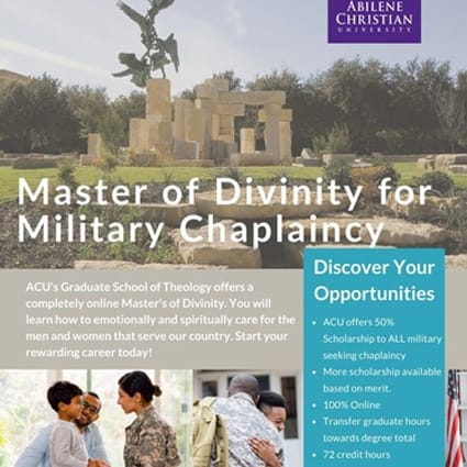 Flyer for the Master of Divinity for Military Chaplaincy program.